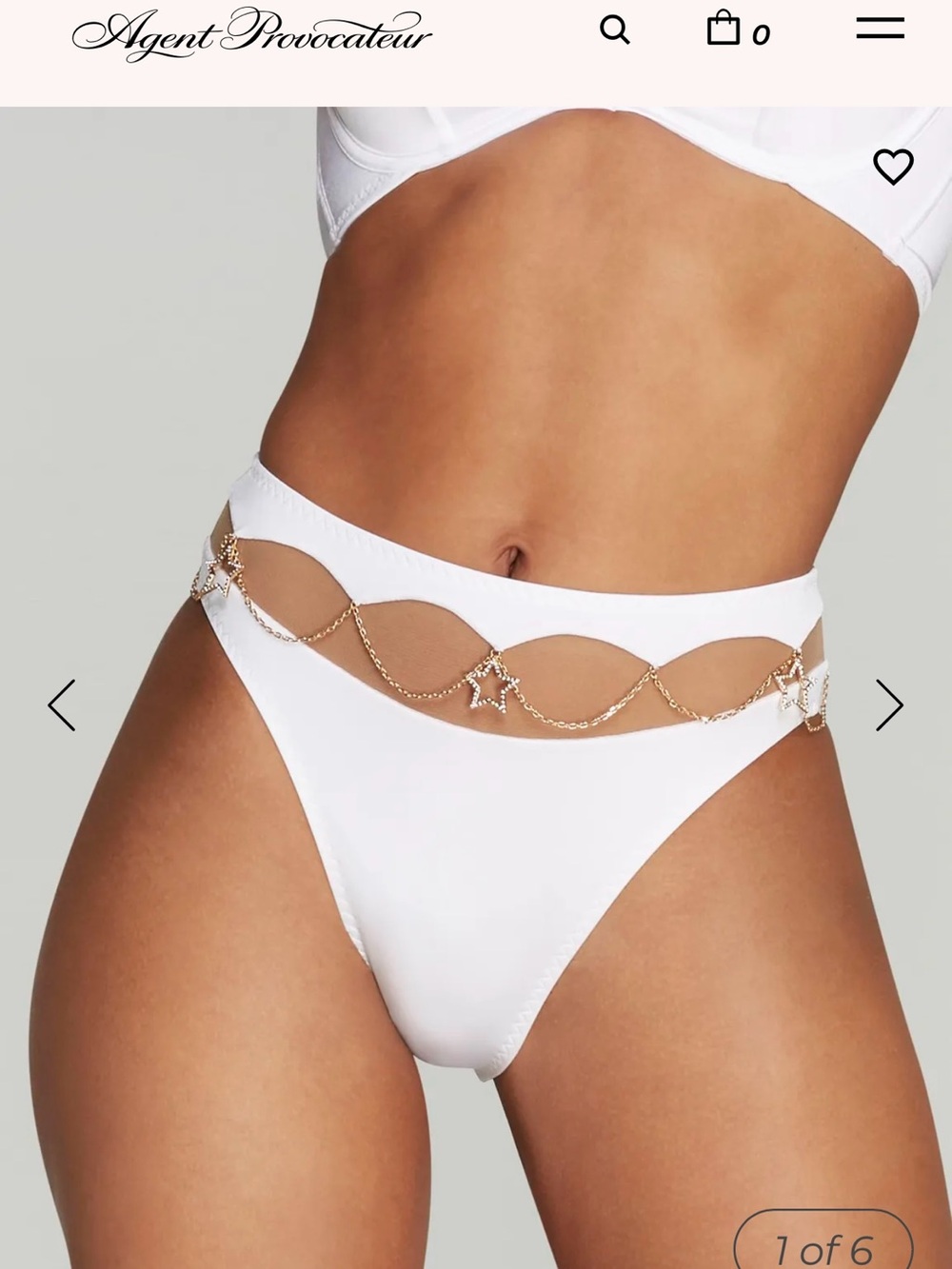 Agent Provocateur White High-Leg Bikini Brief with Gold Star Chain